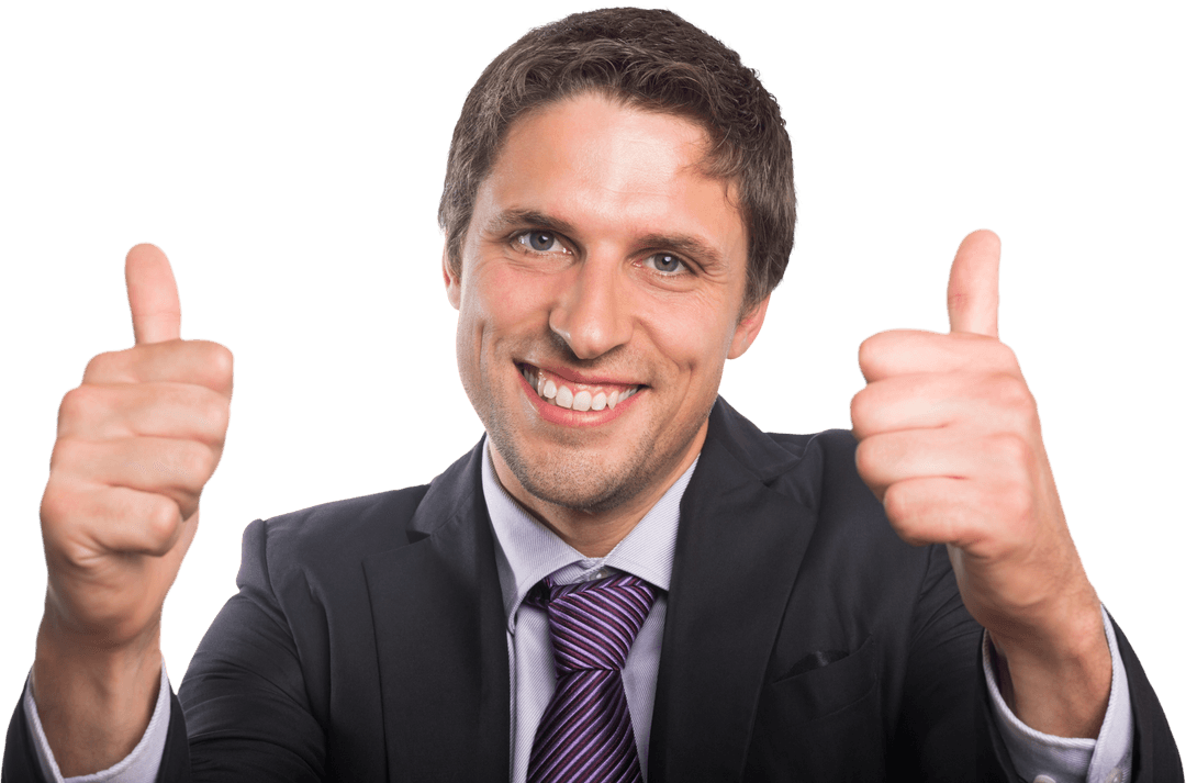 Businessman Giving Thumbs Up with Enthusiasm on Transparent Background