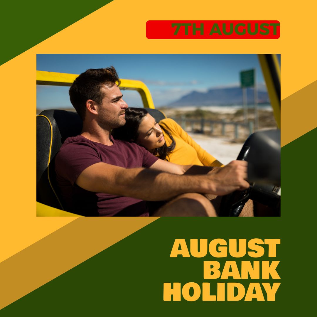 Caucasian Couple Enjoying Beach Drive on August Bank Holiday