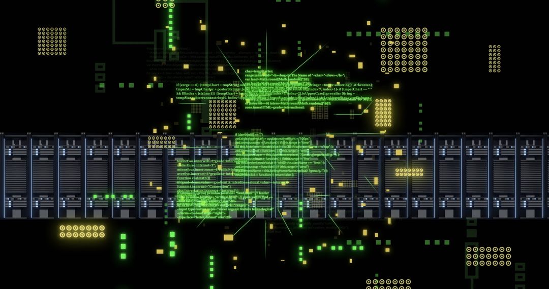 Futuristic Circuit Board with Digital Data and Servers