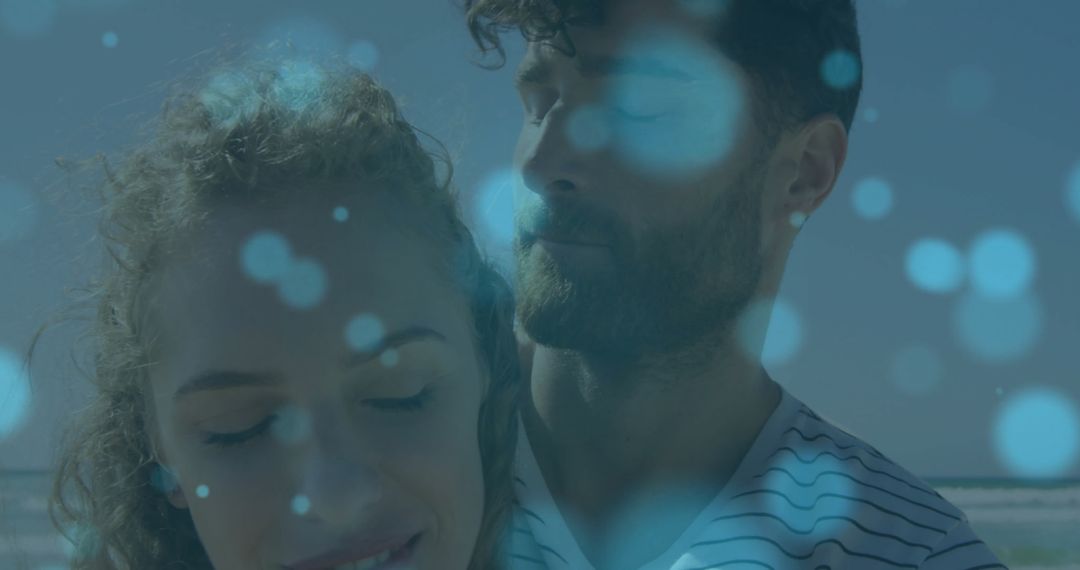 Couple Embracing Calm Seaside Serenity
