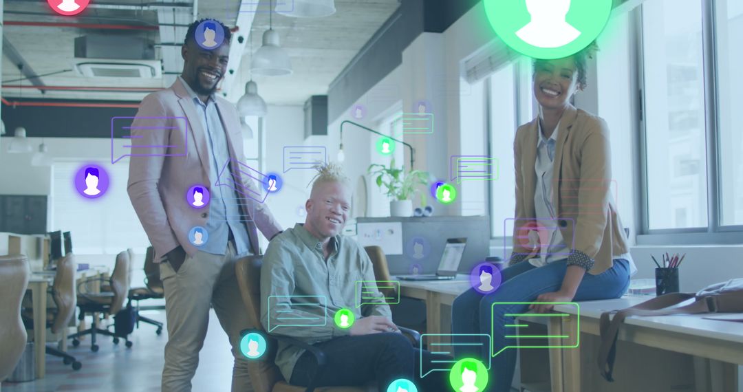 Diverse Team Embracing Digital Communication in Modern Office