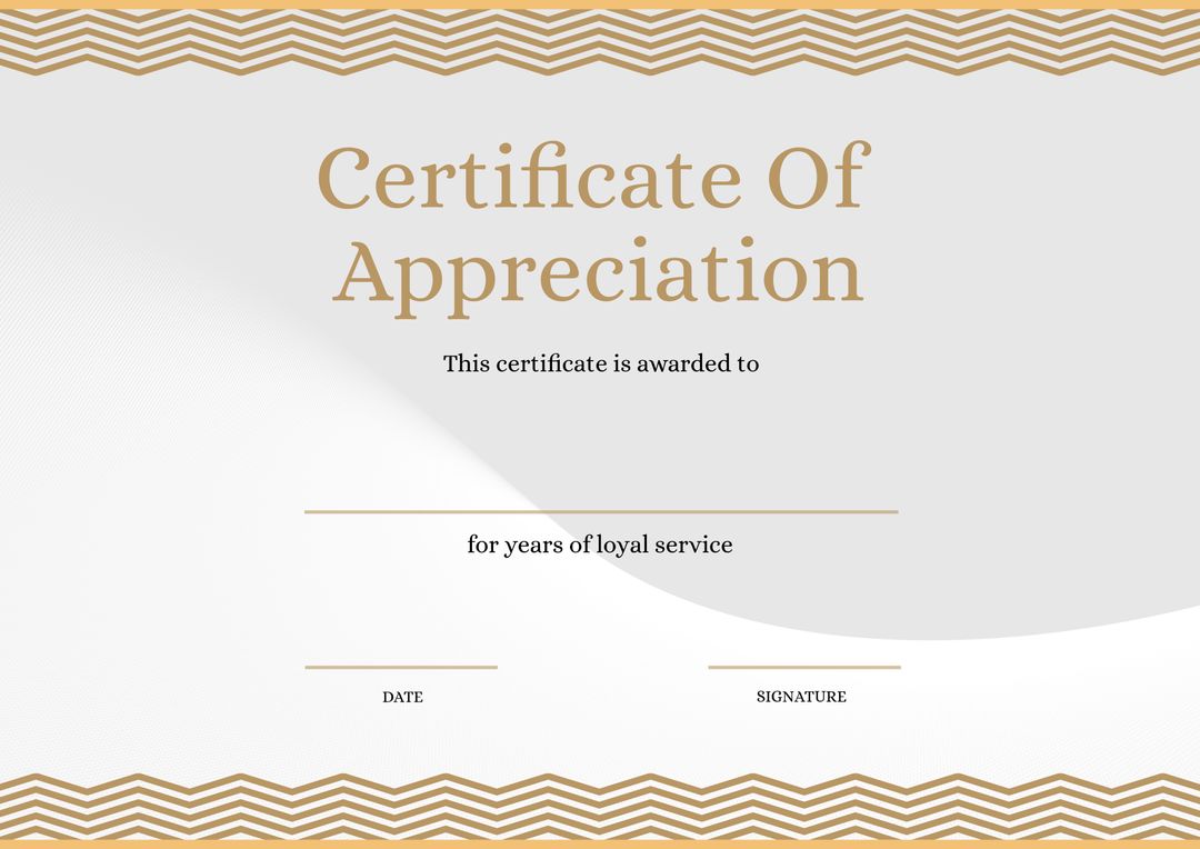 Elegant Certificate of Appreciation for Years of Loyal Service - Download Free Stock Templates Pikwizard.com