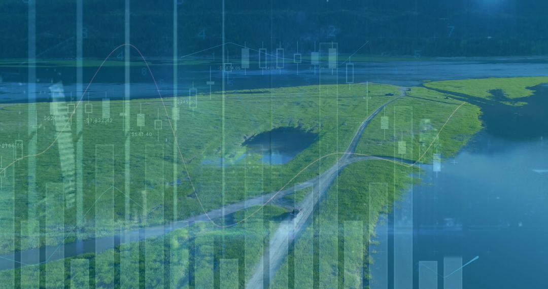 Futuristic Digital Data Over Green Landscape