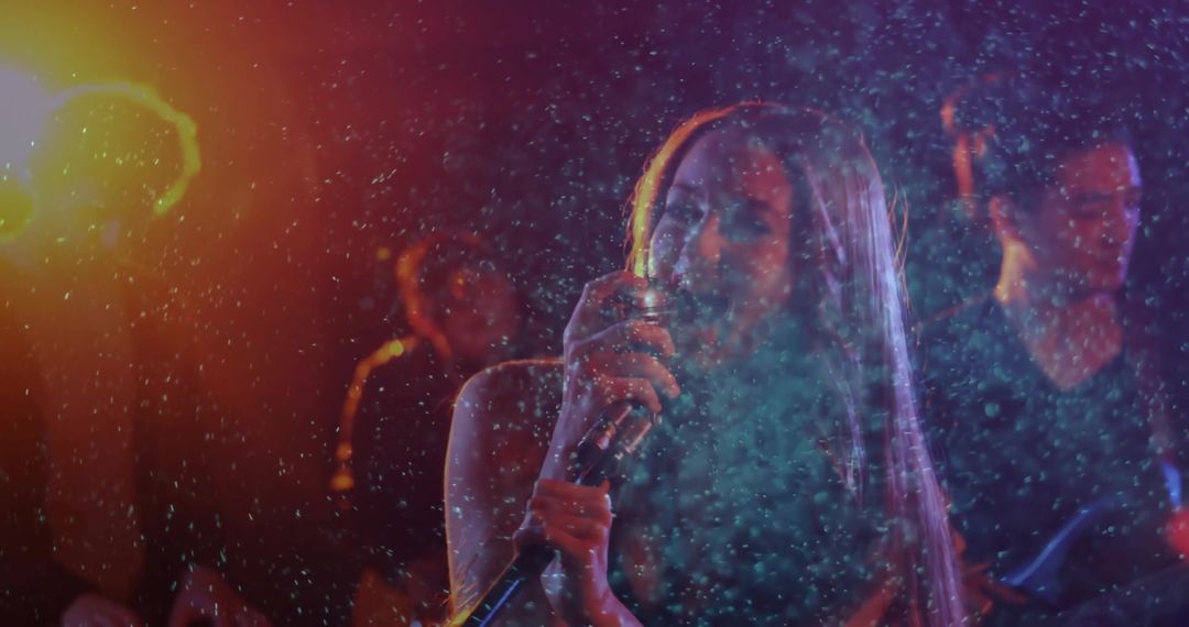 Live Band Performing with Fog and Spotlights Atmosphere