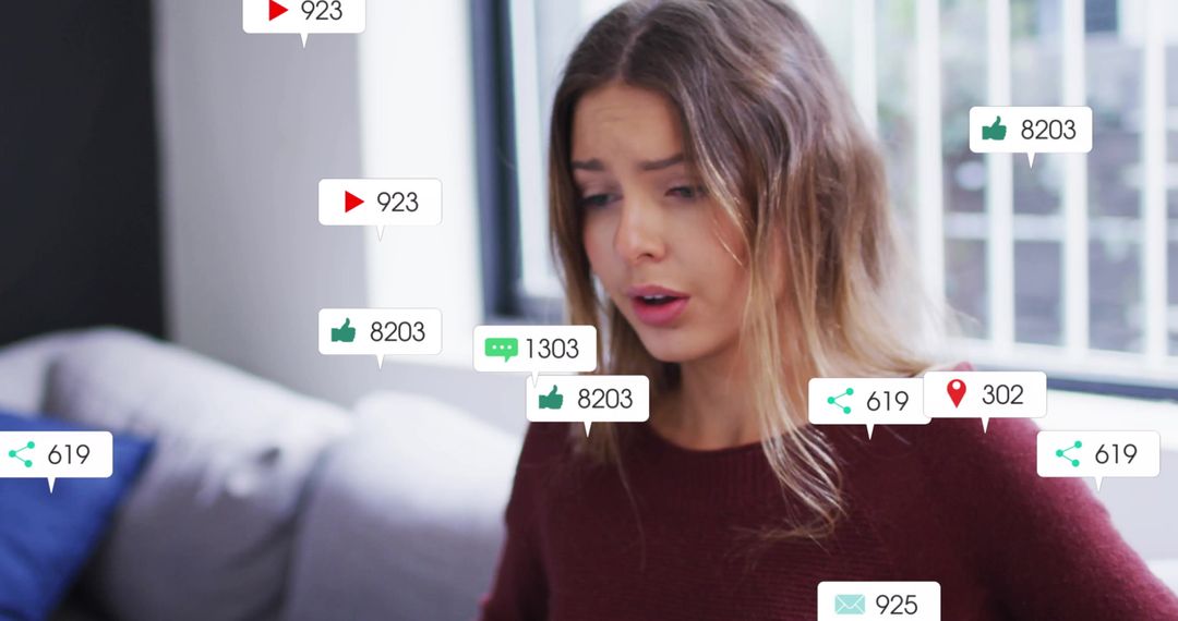 Woman Engaging with Social Media Interactions at Home