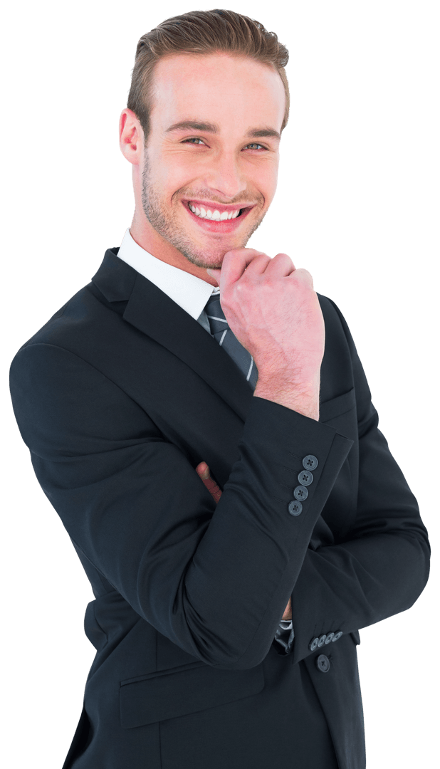 Transparent Smiling Businessman in Confident Pose Looking Professional and Cheerful