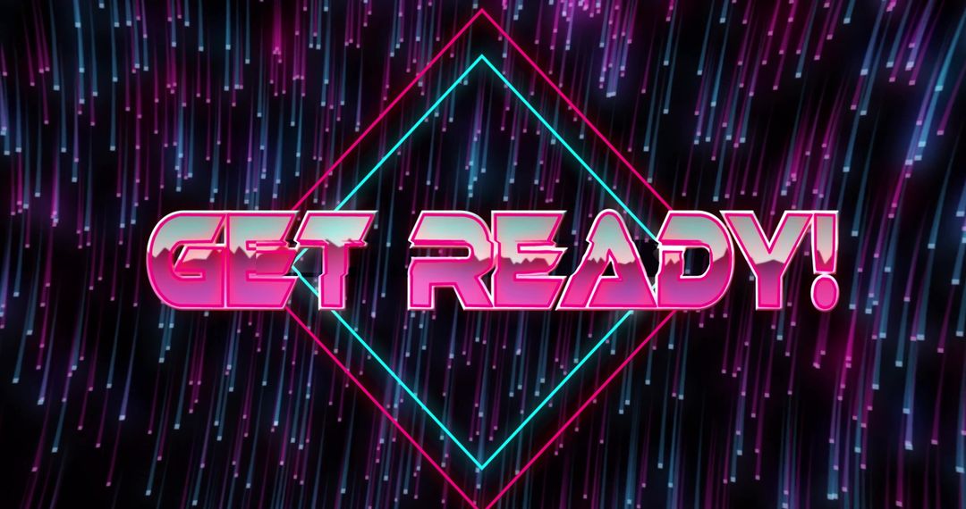 Futuristic 80s Style Text with Neon Lights and Diamonds