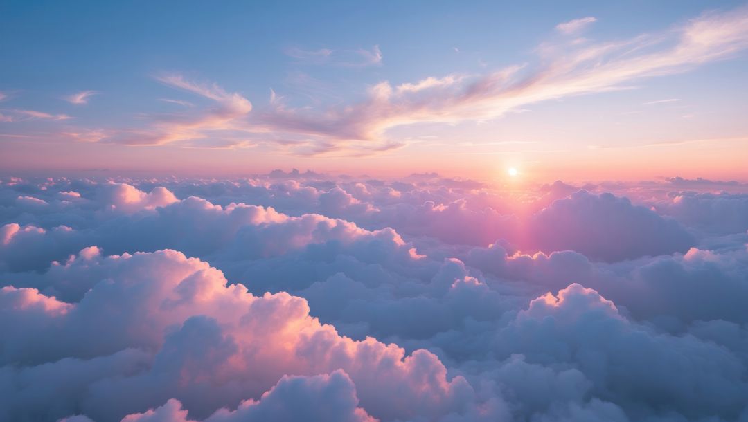 Pastel Sunrise Over High-Altitude Clouds with Soft Cirrus Streaks