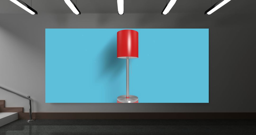Modern Red Lamp on Blue with Minimalist Interior Design