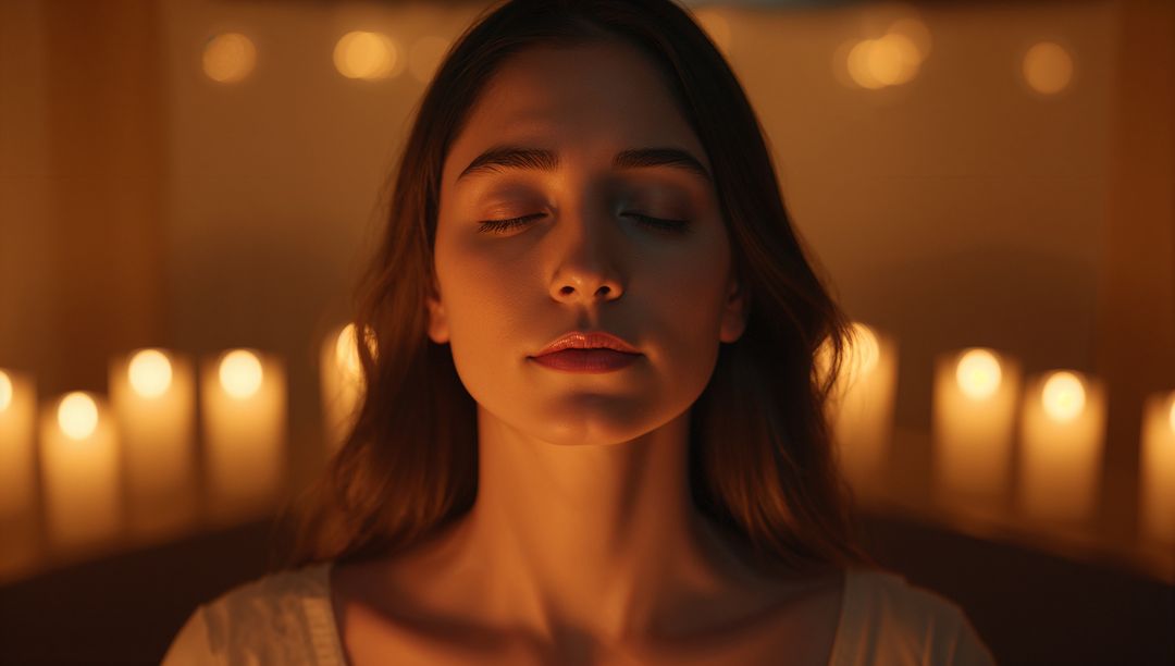 Peaceful Meditation in Candlelit Room Embracing Tranquility