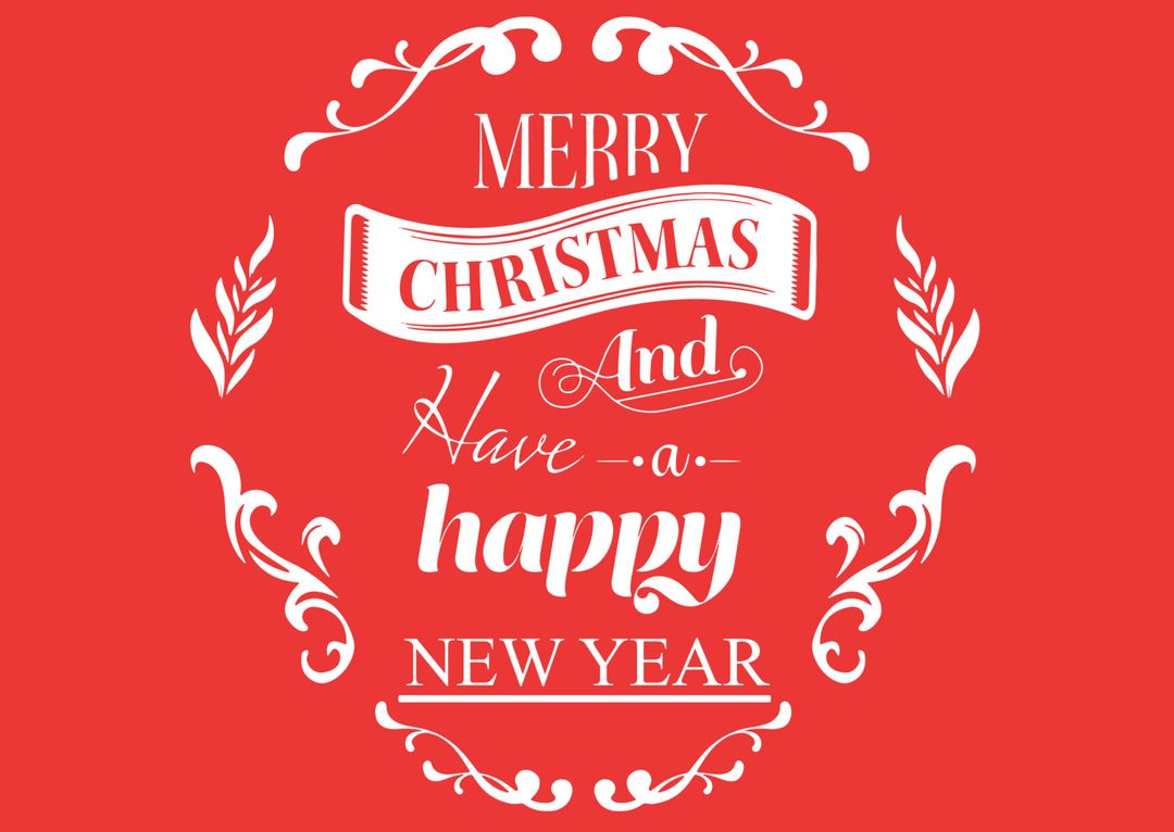 Festive Christmas and New Year Greeting Card Design on Red