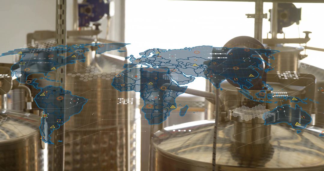 Brewery Tanks with Futuristic Global Technology Overlay