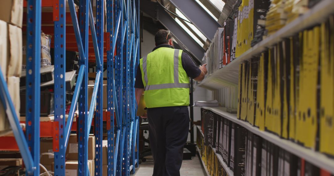 Warehouse Worker Organizing Documents on Shelves - Free Images, Stock Photos and Pictures on Pikwizard.com