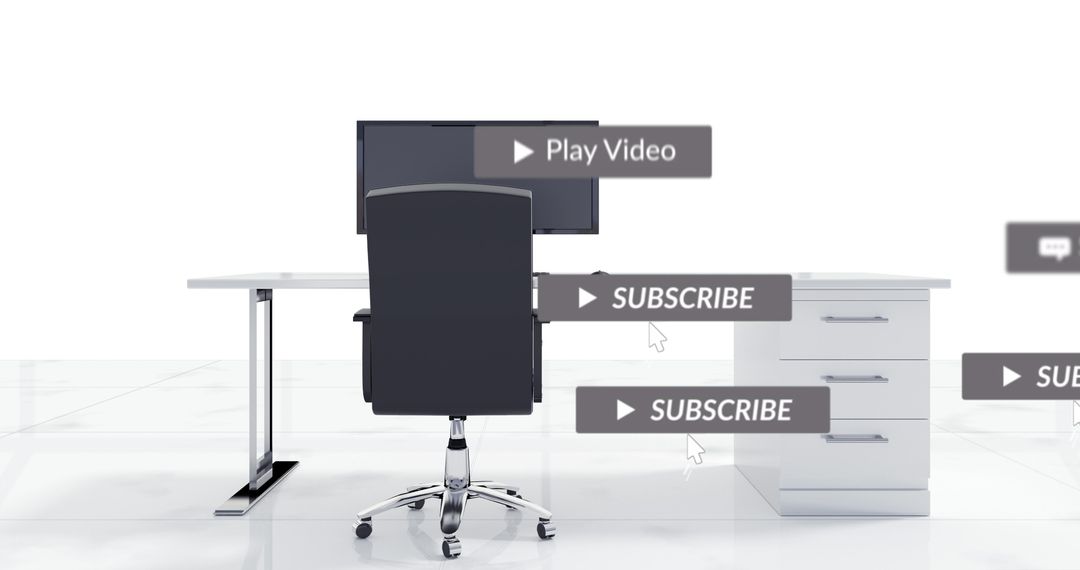 Modern Office with Social Media Overlay and Interactive Components