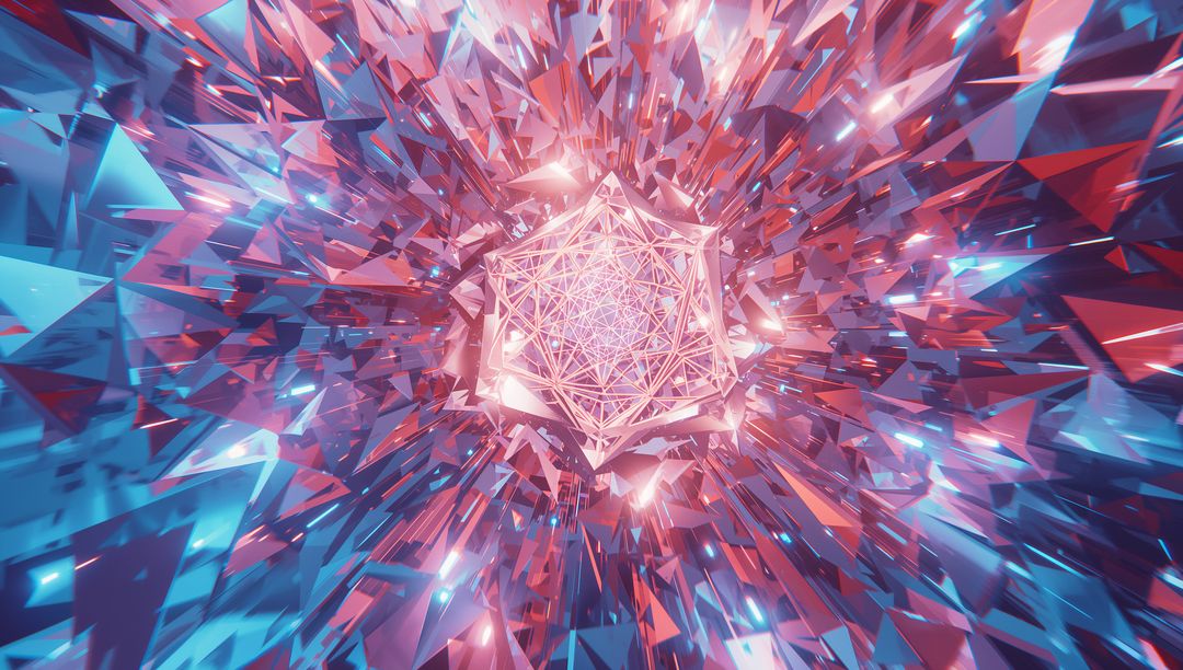 Glowing Polyhedral Burst in Futuristic Digital Space