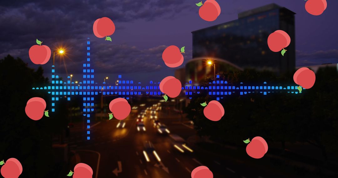 City Nightscape with Pixel Sequences and Peach Graphics