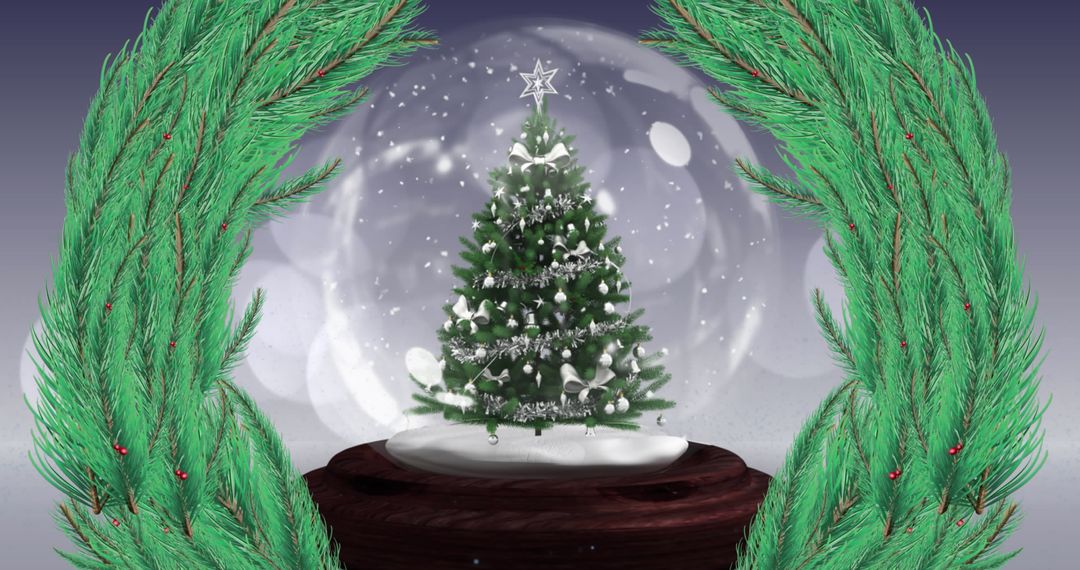 Festive Christmas Snow Globe with Evergreen Foliage