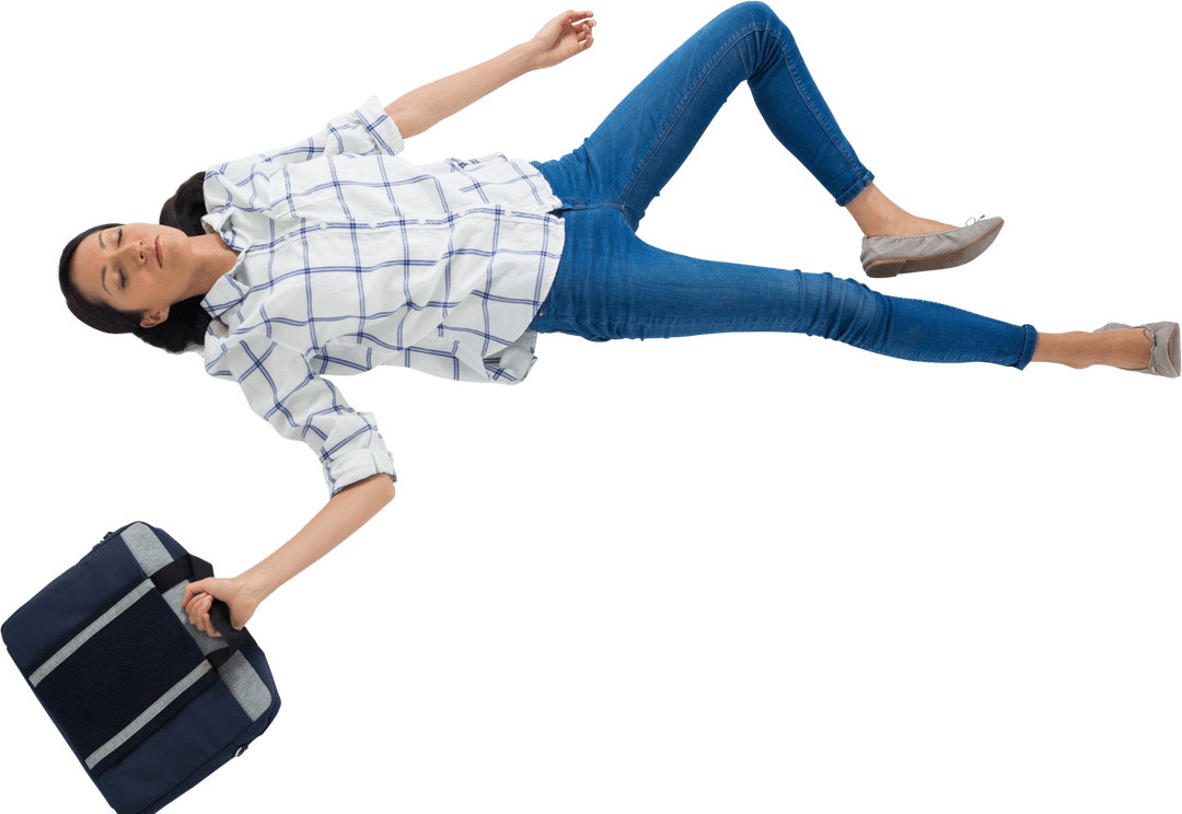 Woman in Casual Attire Lying Down on Transparent Background