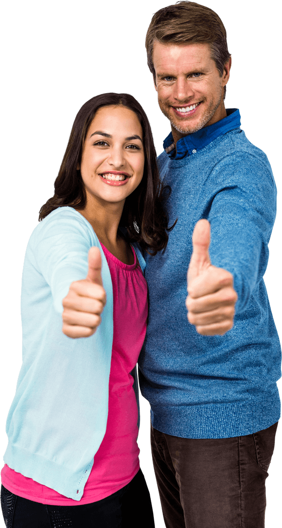 Happy Couple Smiling with Thumbs Up on Transparent Background