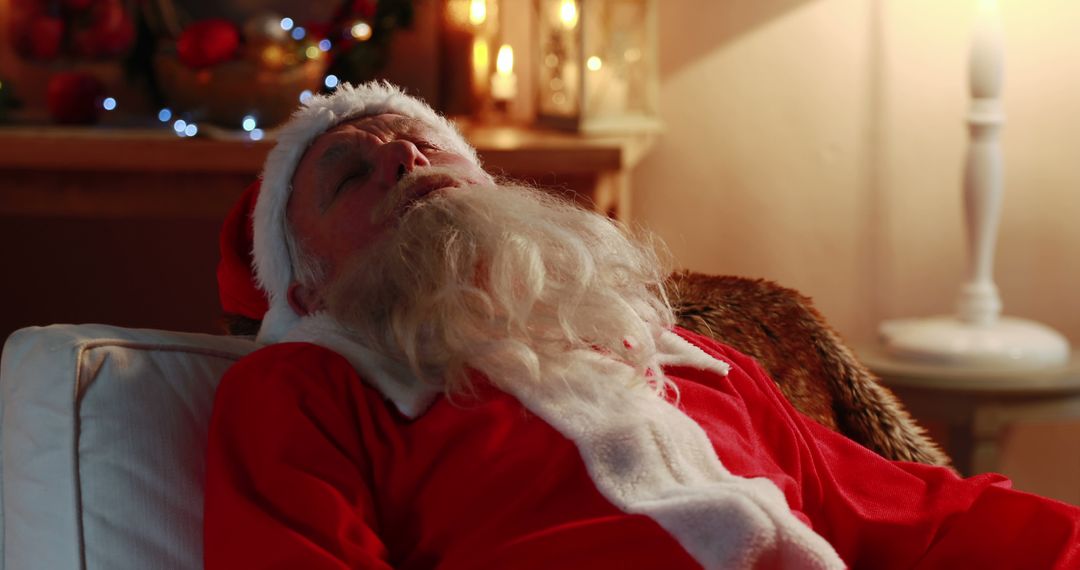 Exhausted Santa Claus Taking a Rest After Busy Christmas Night - Free Images, Stock Photos and Pictures on Pikwizard.com