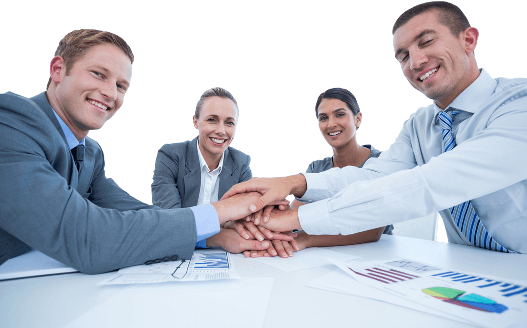 Transparent Business Team Celebrating Success at Work Table