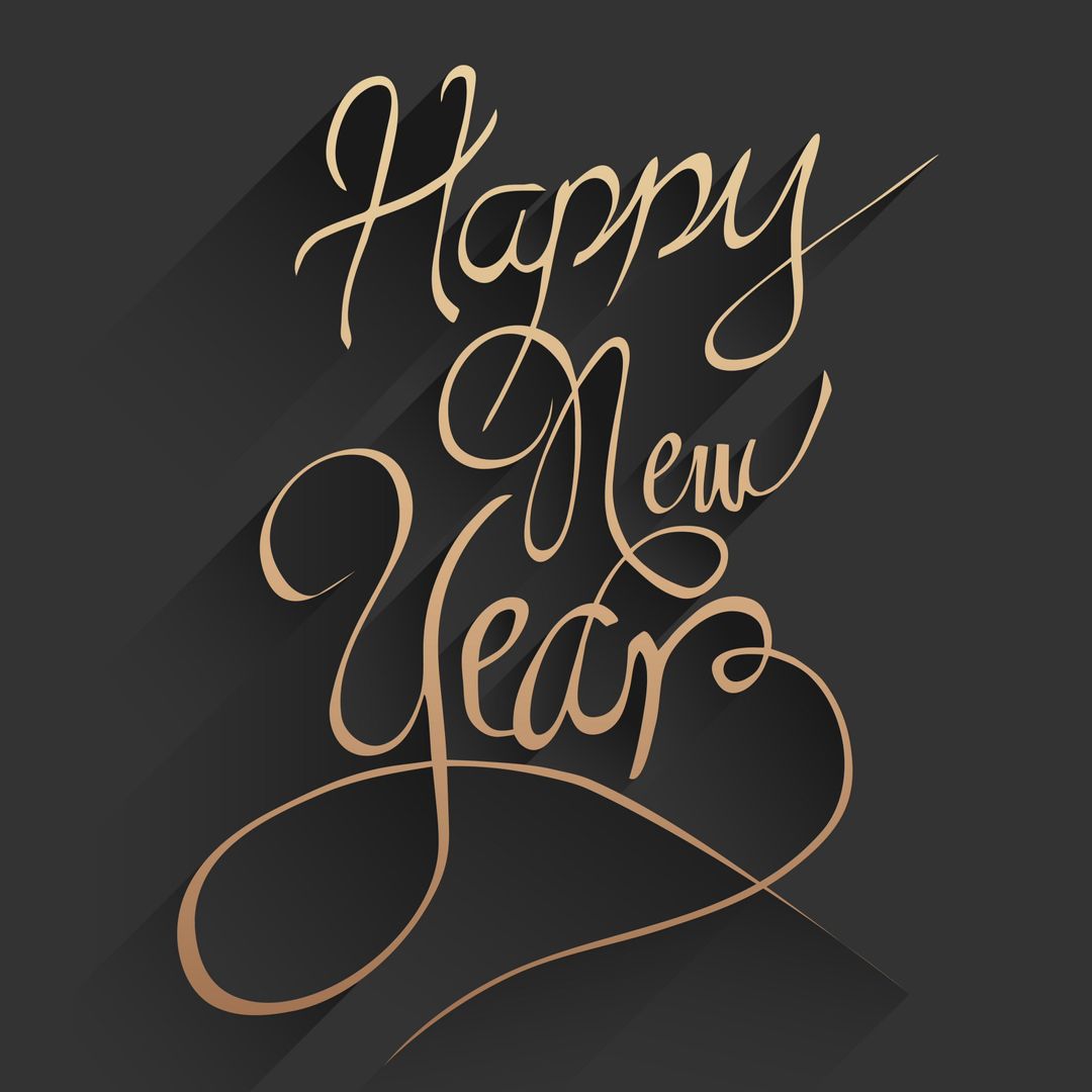 Elegant Gold Script 'Happy New Year' Typography on Dark Background