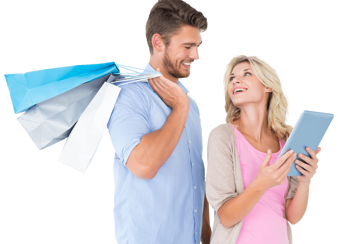 Couple Enjoying Digital Shopping with Style and Ease on Transparent Background