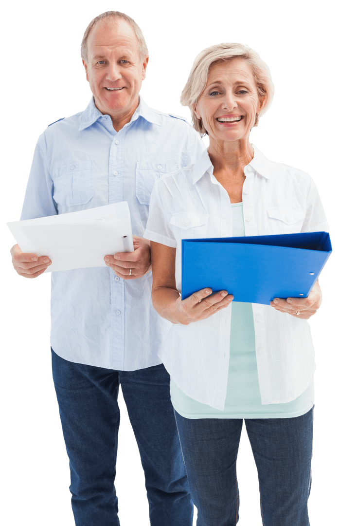 Transparent Happy Senior Couple Carrying Files