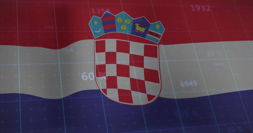 Croatian Flag and Coat of Arms Overlaid on Financial Data Visual