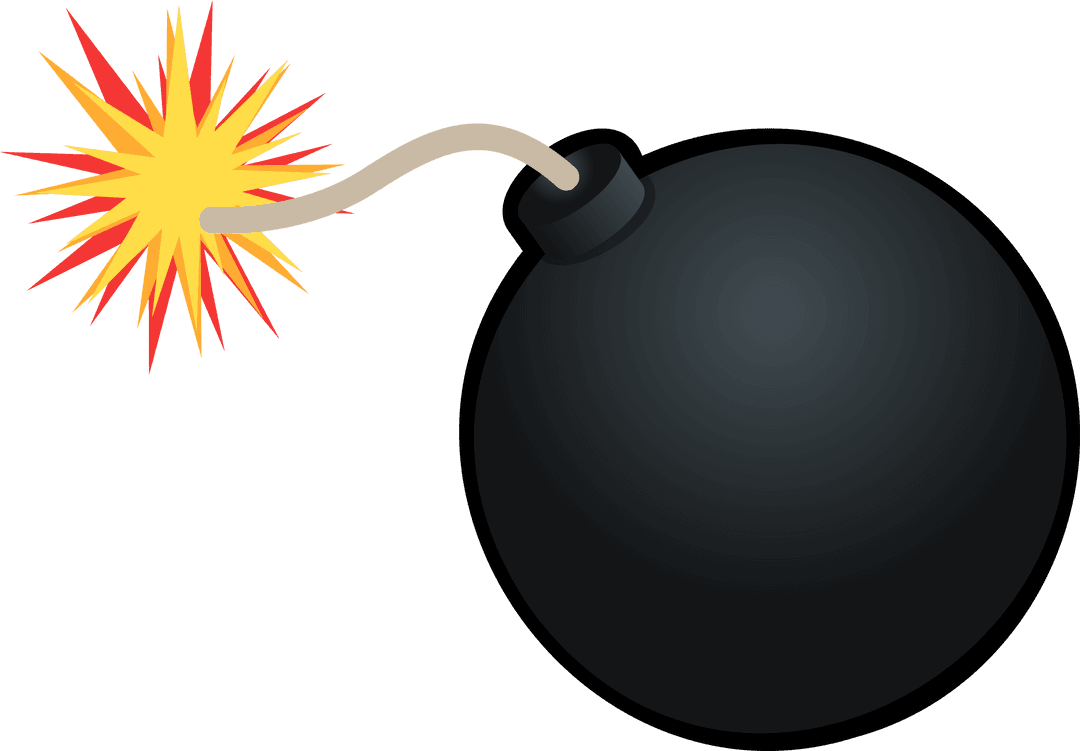 Cartoon Bomb with Lit Fuse on Transparent Background