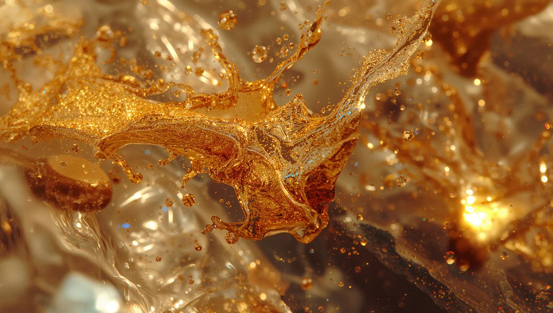 Dynamic Splash of Golden Metallic Fluid Art in Motion
