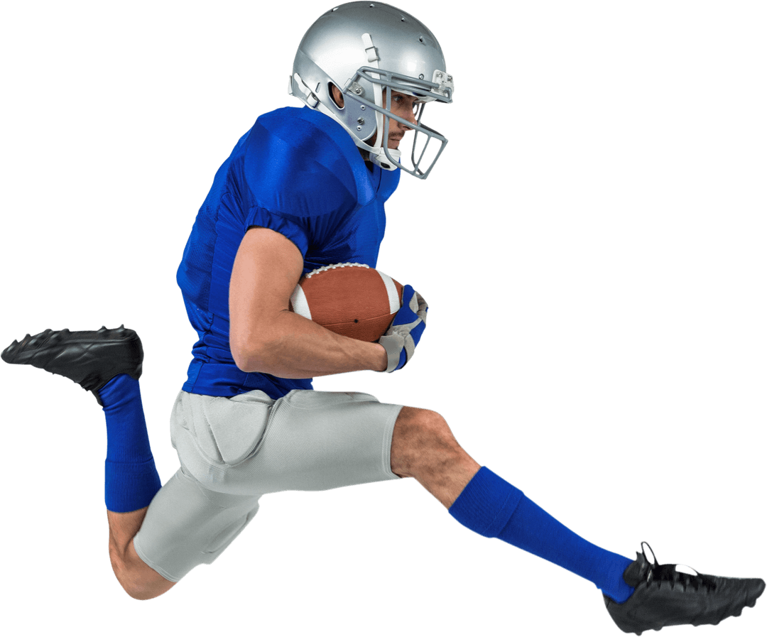 Transparent Football Player in Action Leaping with Ball