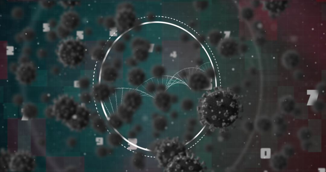 Covid-19 Cells with Futuristic DNA Structure on Digital Background