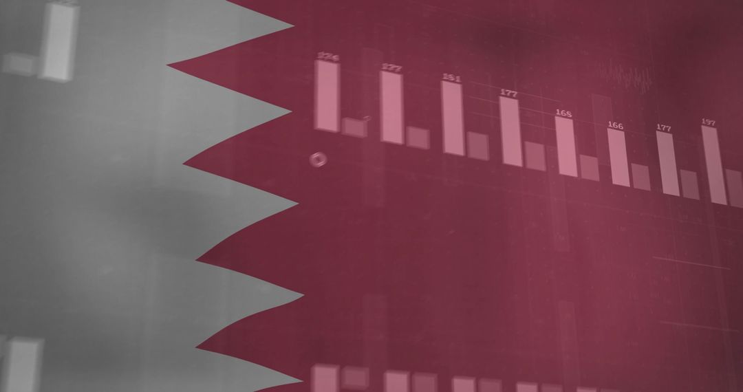 Qatar Flag Translucent with Abstract Analytics Graph Overlay