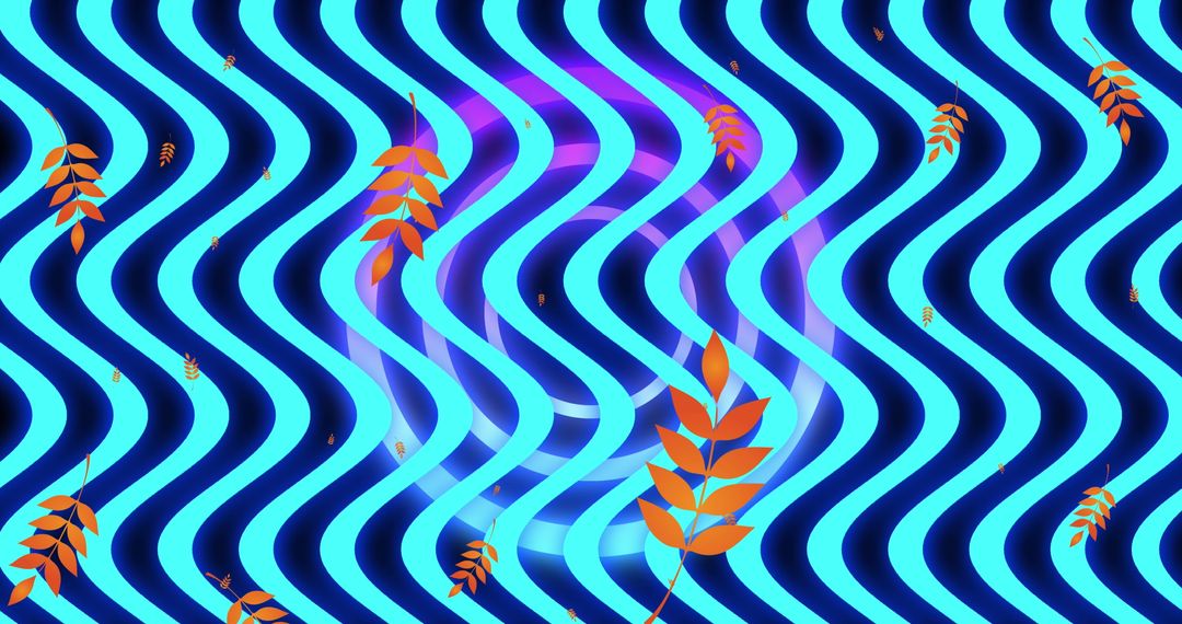 Fall Leaves Vibrant Blue Wavy Pattern Abstract Background