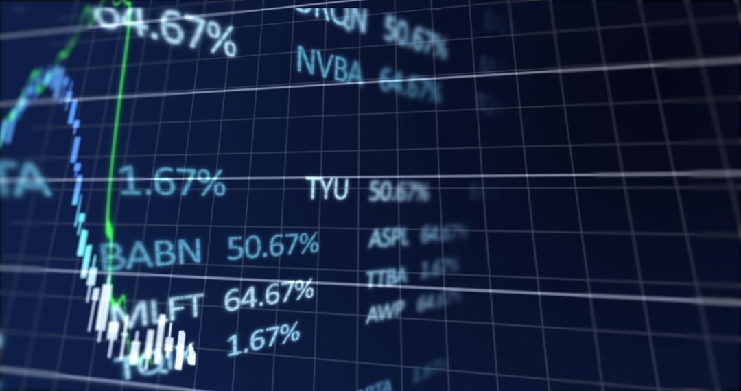 Dynamic Stock Market Ticker Display with Rising and Falling Graphs