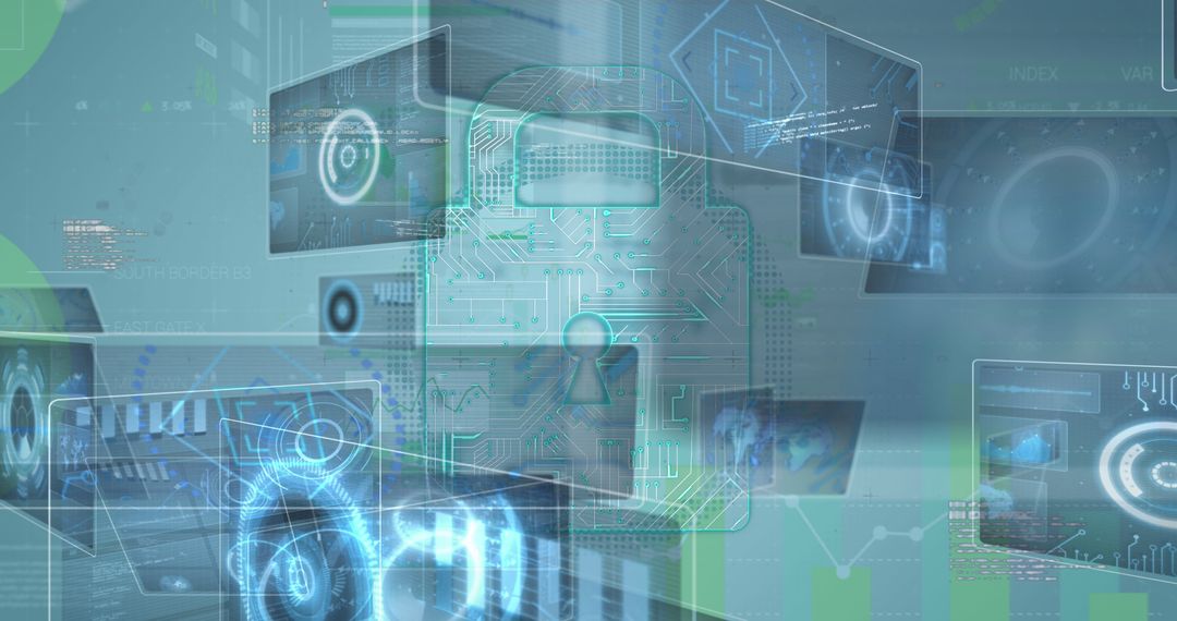 Digital Security Network with Futuristic Data Icons