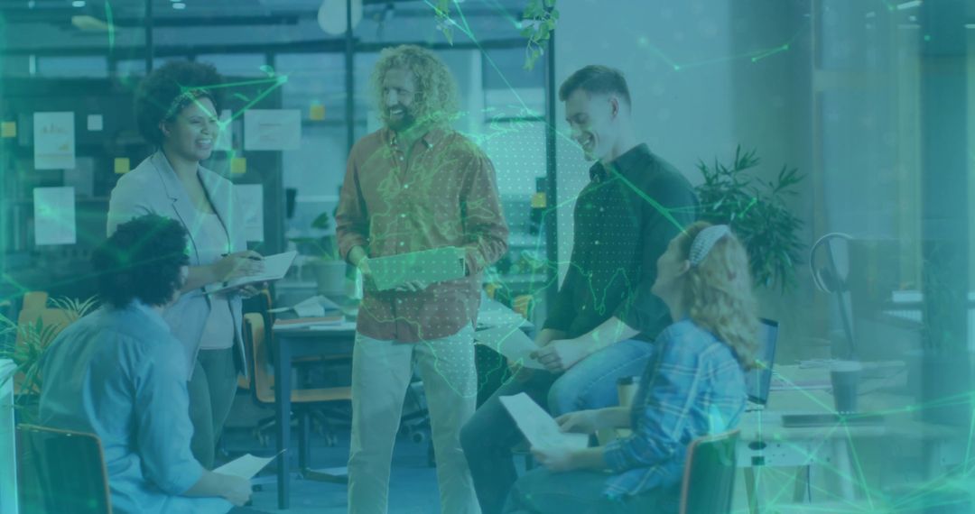 Diverse Team Brainstorming in Modern Open-Plan Office