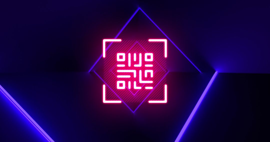 Neon QR Code with Abstract Geometric Design