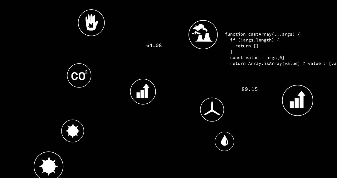 Monitoring CO2 Emissions Dashboard with JavaScript Code, Volcano, Turbine and Metrics