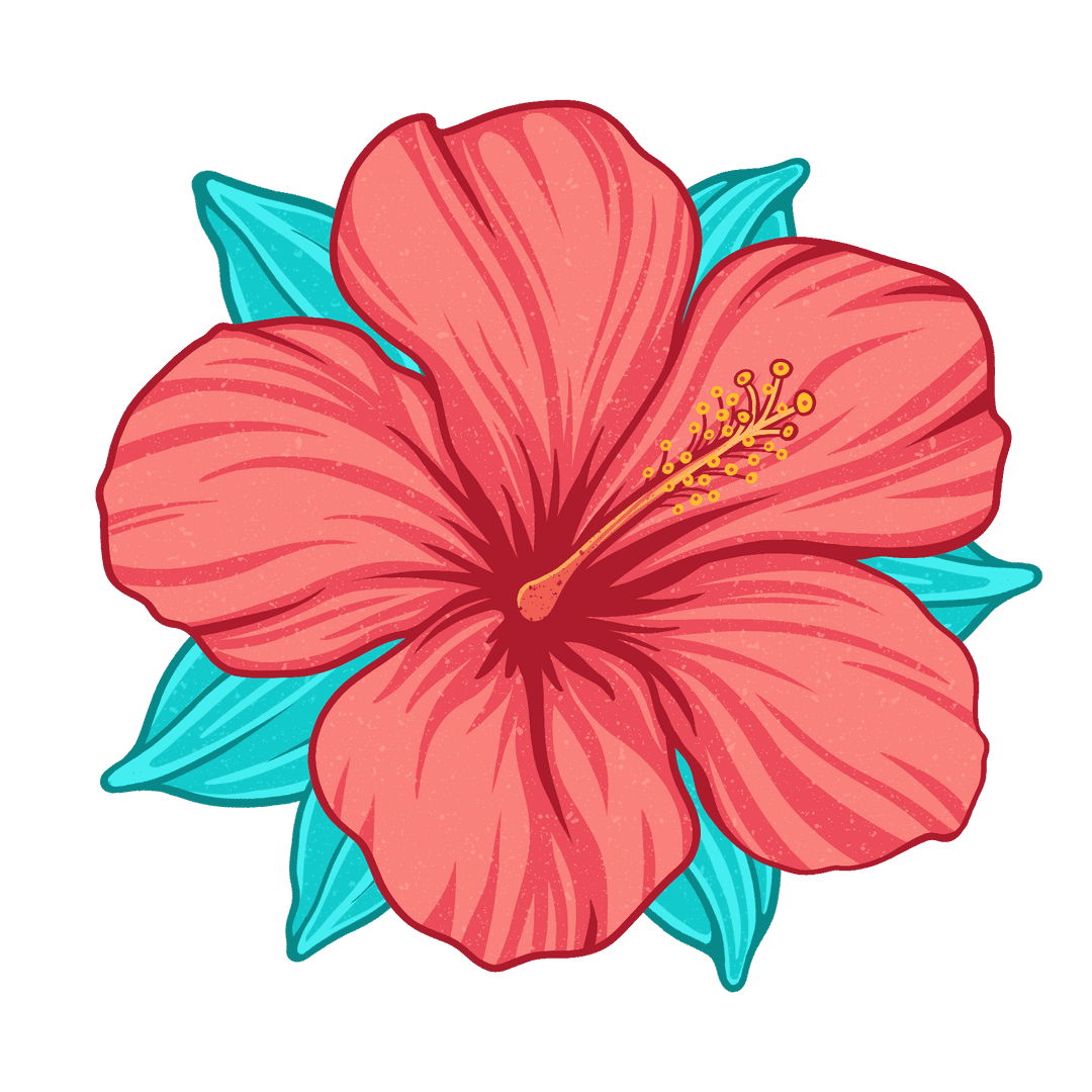 Vibrant Red Flower With Blue Leaves on Transparent Background
