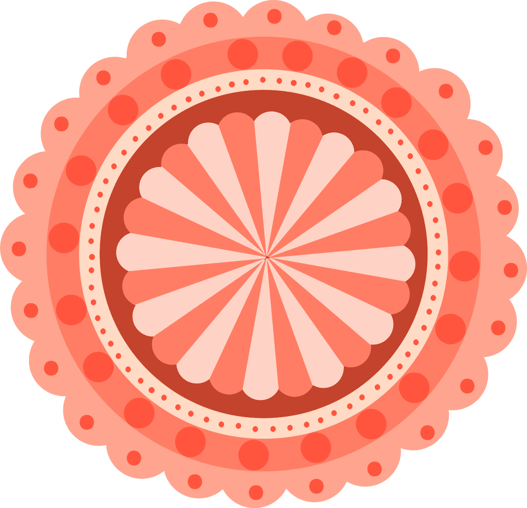 Mandala-Style Coral Scallop Floral Pattern on Transparent Background