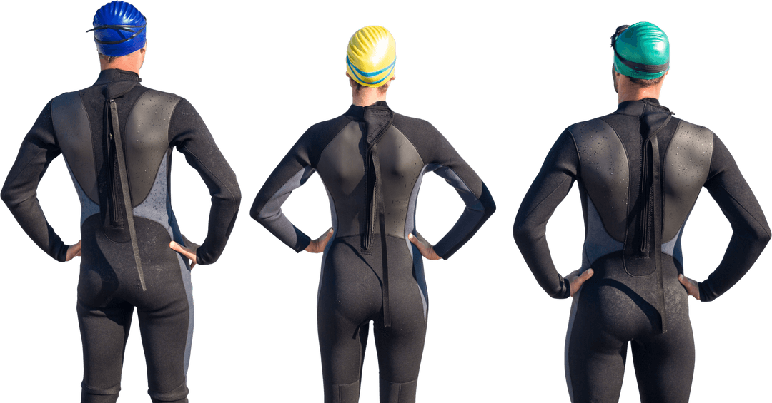 Back View of Competitive Swimmers on Transparent Background