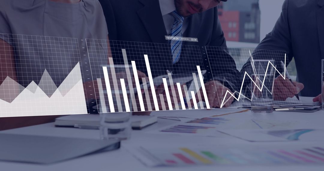 Diverse Team Analyzes Financial Data Insights in Modern Office