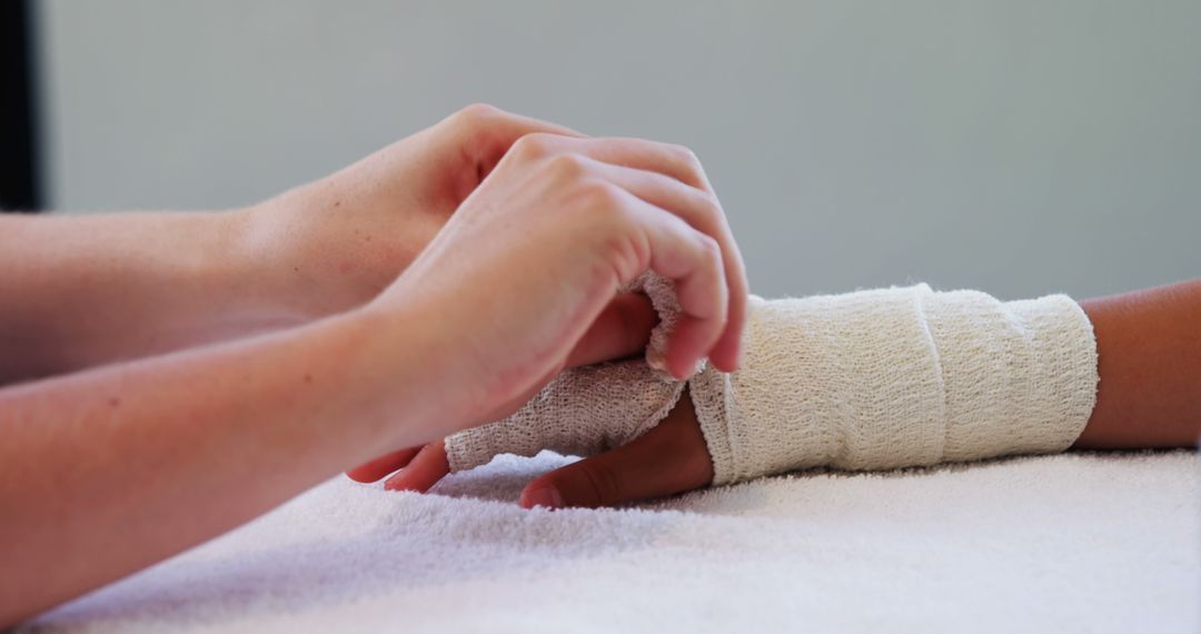 Nurse Bandaging Patient's Hand with Care on White Surface - Free Images, Stock Photos and Pictures on Pikwizard.com