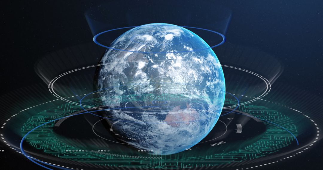 Digital Data Processing Surrounding Earth Globe in Space