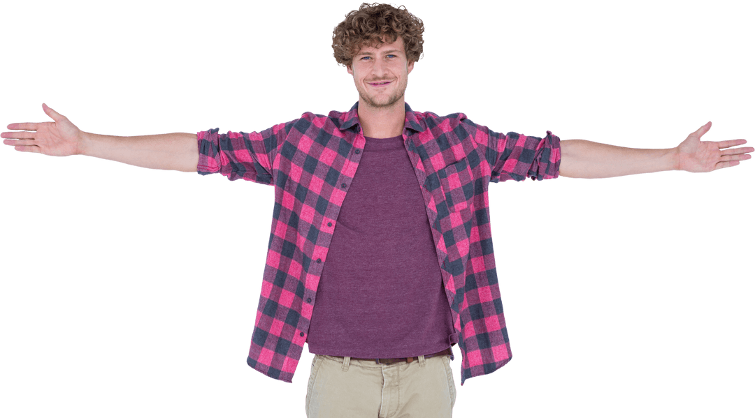Joyful Man with Arms Stretched Transparent Background