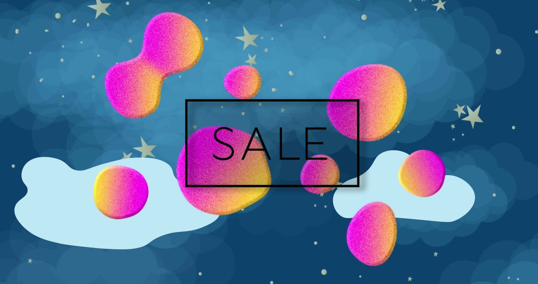 Colorful Retro Sale Banner with Abstract Design in Starry Sky