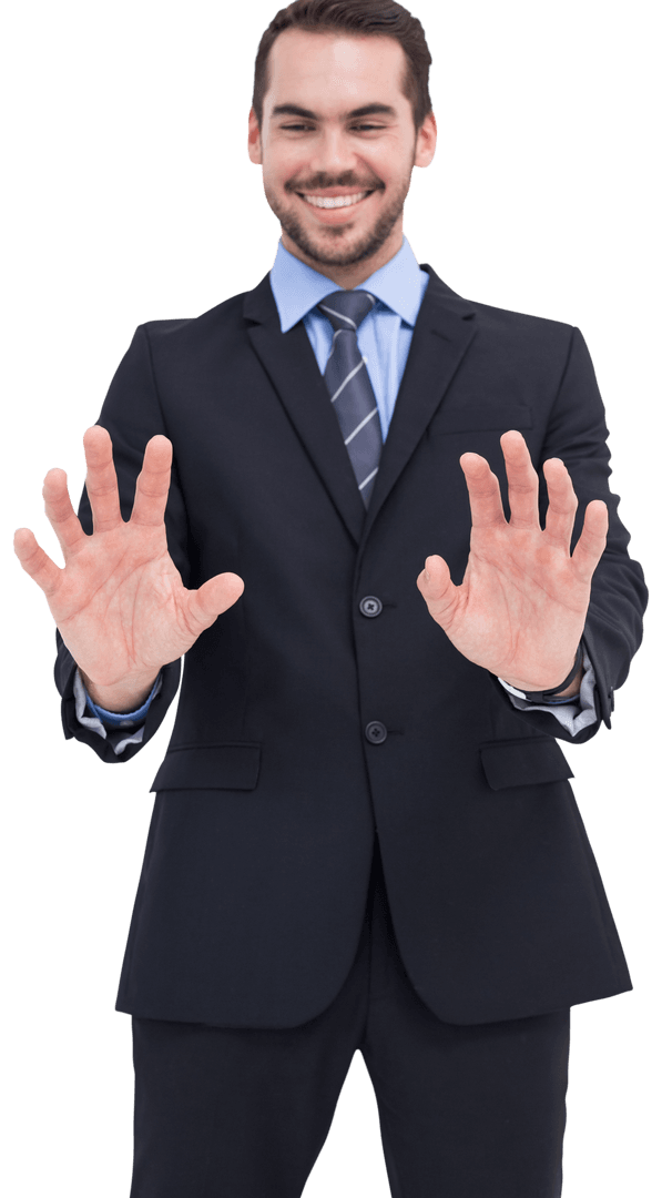 Transparent Image of Cheerful Businessman Gesture Presenting