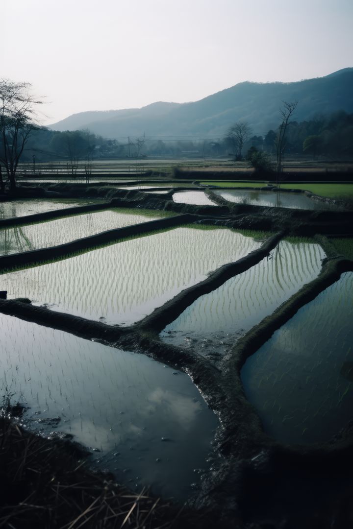 General view of rice fields, created using generative ai technology - Free Images, Stock Photos and Pictures on Pikwizard.com